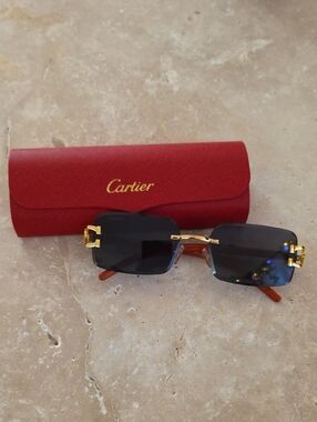 Cartier Rimless Sunglasses in Black and Gold with Red Case